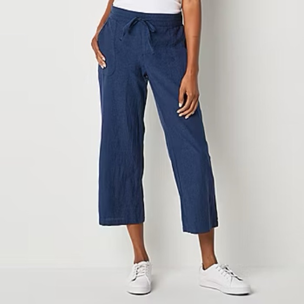 Liz Claiborne Linen Womens Mid Rise Wide Leg Pull-On Pants Size Medium